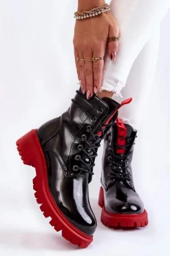 Damskie Boto Lakierowane Damskie Botki La.Fi 250045R-LA Czarno-Czerwone