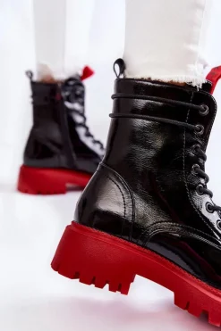 Damskie Boto Lakierowane Damskie Botki La.Fi 250045R-LA Czarno-Czerwone