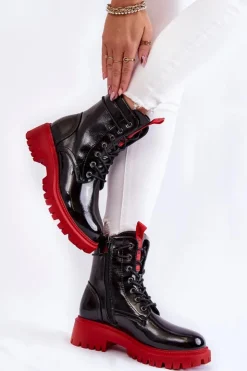 Damskie Boto Lakierowane Damskie Botki La.Fi 250045R-LA Czarno-Czerwone
