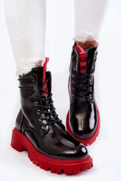 Damskie Boto Lakierowane Damskie Botki La.Fi 250045R-LA Czarno-Czerwone