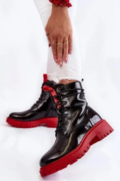 Damskie Boto Lakierowane Damskie Botki La.Fi 250045R-LA Czarno-Czerwone