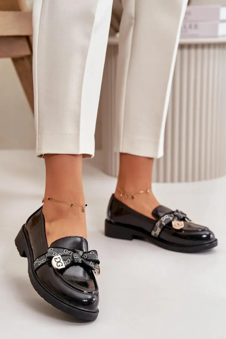 Damskie Damskie buty S.Barski Lakierowane Damskie Mokasyny Z Kokardą S.Barski HY42-331A Czarne