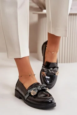 Damskie Damskie buty S.Barski Lakierowane Damskie Mokasyny Z Kokardą S.Barski HY42-331A Czarne