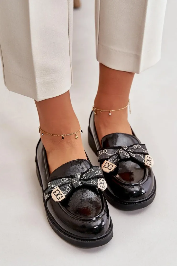 Damskie Damskie buty S.Barski Lakierowane Damskie Mokasyny Z Kokardą S.Barski HY42-331A Czarne