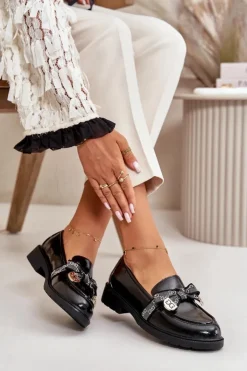 Damskie Damskie buty S.Barski Lakierowane Damskie Mokasyny Z Kokardą S.Barski HY42-331A Czarne