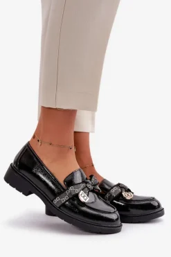 Damskie Damskie buty S.Barski Lakierowane Damskie Mokasyny Z Kokardą S.Barski HY42-331A Czarne