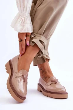 Damskie Buty damskie Vinceza Lakierowane Damskie Mokasyny Na Platformie Z Ozdobą Beżowe Jonett