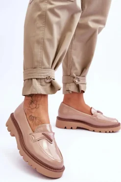 Damskie Buty damskie Vinceza Lakierowane Damskie Mokasyny Na Platformie Z Ozdobą Beżowe Jonett