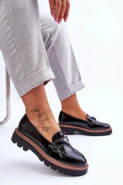 New Buty damskie Vinceza Lakierowane Damskie Mokasyny Na Platformie Z Ozdobą Czarne Jonett