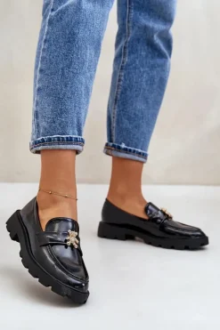 Online Boto Lakierowane Damskie Mokasyny Z Misiem Czarne Kaithra