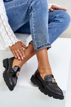 Online Boto Lakierowane Damskie Mokasyny Z Misiem Czarne Kaithra