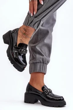 Damskie Boto Lakierowane Damskie Półbuty Na Niskim Obcasie Czarne Blimma