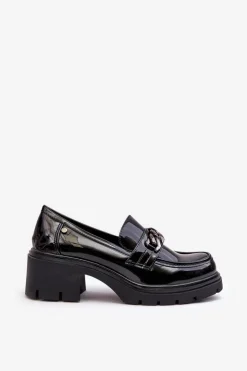 Damskie Boto Lakierowane Damskie Półbuty Na Niskim Obcasie Czarne Blimma