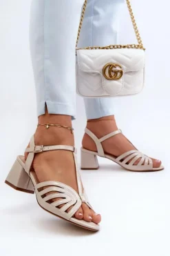 Damskie Buty Sergio Leone Lakierowane Damskie Sandały Na Obcasie Sergio Leone SK880 Beżowe