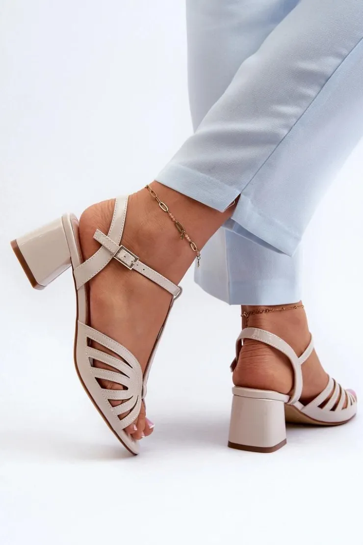 Damskie Buty Sergio Leone Lakierowane Damskie Sandały Na Obcasie Sergio Leone SK880 Beżowe