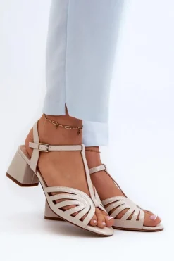 Damskie Buty Sergio Leone Lakierowane Damskie Sandały Na Obcasie Sergio Leone SK880 Beżowe