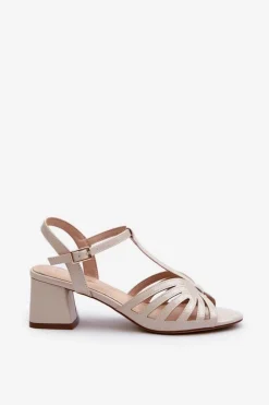 Damskie Buty Sergio Leone Lakierowane Damskie Sandały Na Obcasie Sergio Leone SK880 Beżowe