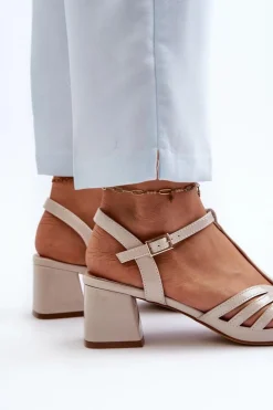 Damskie Buty Sergio Leone Lakierowane Damskie Sandały Na Obcasie Sergio Leone SK880 Beżowe