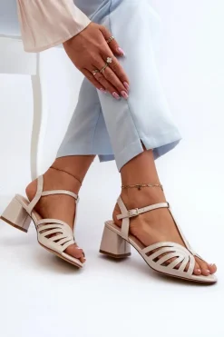 Damskie Buty Sergio Leone Lakierowane Damskie Sandały Na Obcasie Sergio Leone SK880 Beżowe