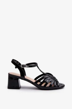 Buty Sergio Leone Sandały Na Obcasie*Lakierowane Damskie Sandały Na Obcasie Sergio Leone SK880 Czarne Czarny