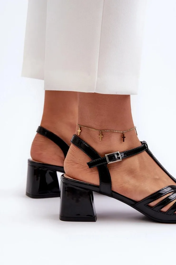 Buty Sergio Leone Sandały Na Obcasie*Lakierowane Damskie Sandały Na Obcasie Sergio Leone SK880 Czarne Czarny