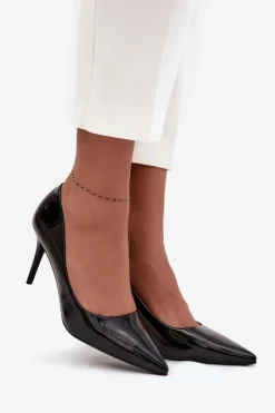Sale Boto Lakierowane Eko Skórzane Szpilki Damskie Ze Szpiczastymi Noskami Czarne Jadira Czarny
