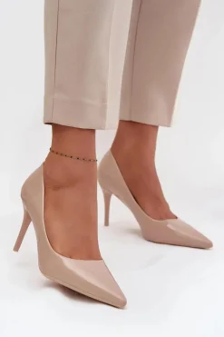 Outlet Boto Lakierowane Eko Skórzane Szpilki Damskie Ze Szpiczastymi Noskami Beżowe Jadira