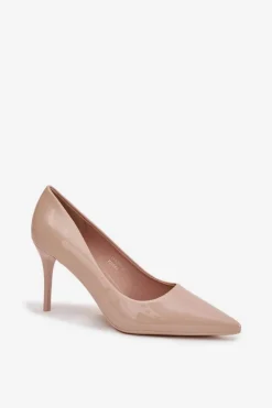 Outlet Boto Lakierowane Eko Skórzane Szpilki Damskie Ze Szpiczastymi Noskami Beżowe Jadira