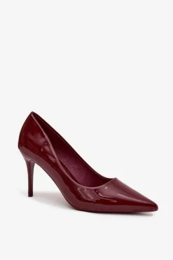Boto Czółenka Klasyczne*Lakierowane Eko Skórzane Szpilki Damskie Ze Szpiczastymi Noskami Bordowe Jadira