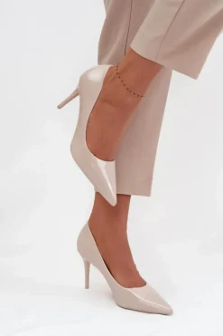 Damskie Boto Lakierowane Eko Skórzane Szpilki Damskie Ze Szpiczastymi Noskami Jasnobeżowe Jadira