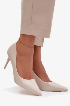 Damskie Boto Lakierowane Eko Skórzane Szpilki Damskie Ze Szpiczastymi Noskami Jasnobeżowe Jadira