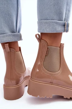 Damskie Big Star Shoes Lakierowane Kalosze Botki Na Platformie Big Star MM274396 Beżowe