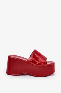 Boto Klapki Na Koturnie|Klapki Na Platformie*Lakierowane Klapki Damskie Na Platformie I Koturnie Czerwone Nellevia