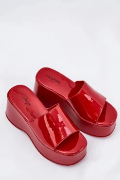 Boto Klapki Na Koturnie|Klapki Na Platformie*Lakierowane Klapki Damskie Na Platformie I Koturnie Czerwone Nellevia