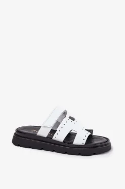 Damskie Zazoo Lakierowane Klapki Damskie Z Naturalnej Skóry Na Platformie 40440 Białe