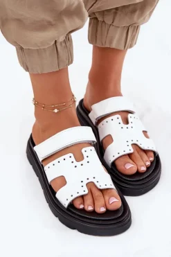 Damskie Zazoo Lakierowane Klapki Damskie Z Naturalnej Skóry Na Platformie 40440 Białe