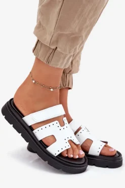 Damskie Zazoo Lakierowane Klapki Damskie Z Naturalnej Skóry Na Platformie 40440 Białe