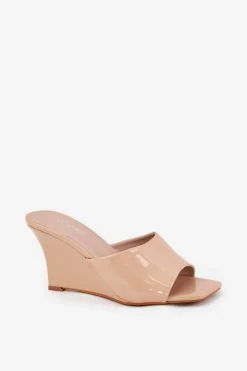 New Boto Lakierowane Klapki Damskie Na Koturnie Nude Nelithin