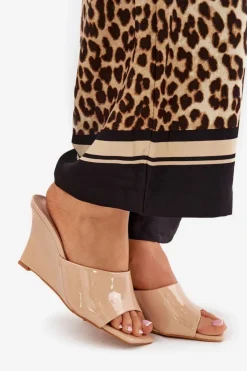 New Boto Lakierowane Klapki Damskie Na Koturnie Nude Nelithin