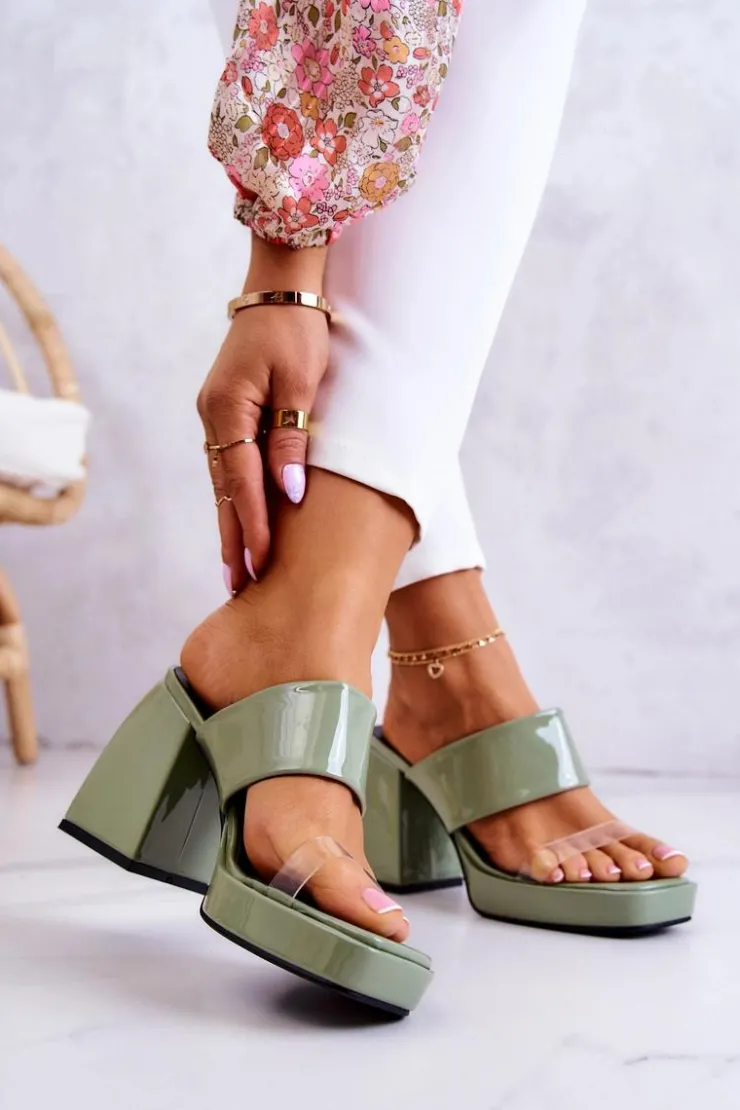 Online Boto Lakierowane Klapki Na Słupku Zielone Seattle