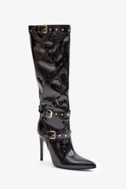Best Boto Lakierowane Kozaki Na Szpilce Z Klamrami Czarne Emiraethe