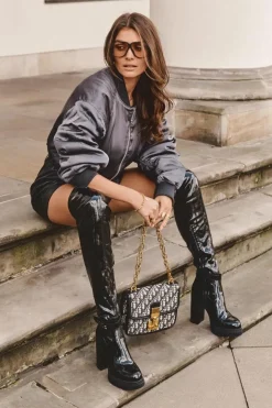 Best Boto Lakierowane Kozaki Za Kolano Na Masywnym Słupku Czarne Kytia Czarny