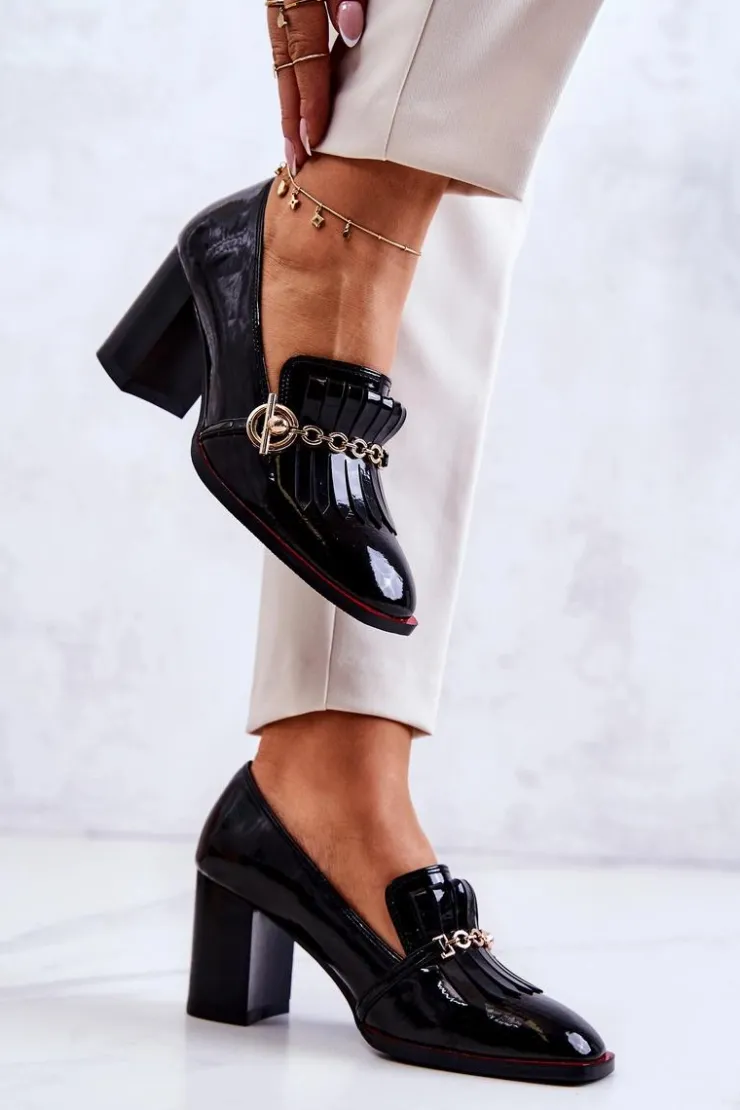 Outlet Damskie buty S.Barski Lakierowane Modne Czółenka Czarne Jenice