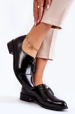 Outlet Laura Messi Lakierowane Modne Półbuty 2532 Czarne