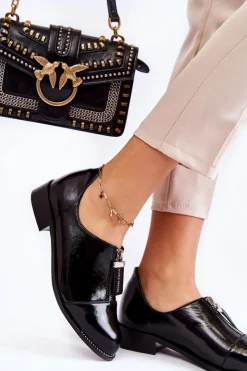 Outlet Laura Messi Lakierowane Modne Półbuty 2532 Czarne