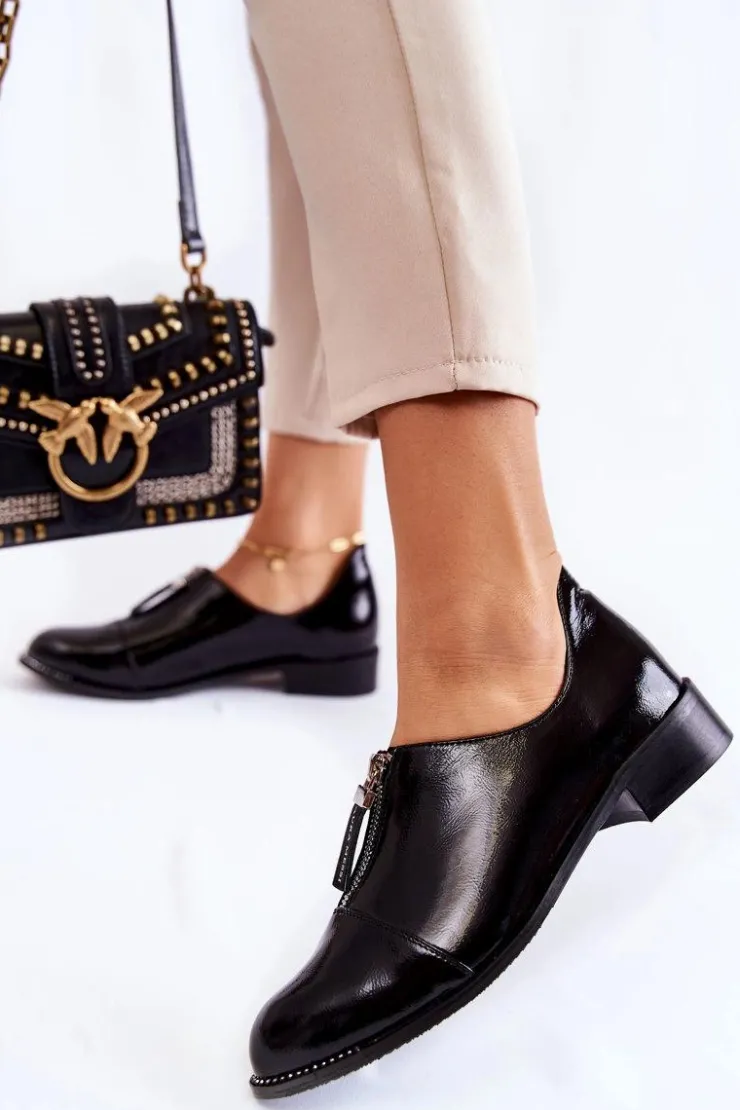 Outlet Laura Messi Lakierowane Modne Półbuty 2532 Czarne