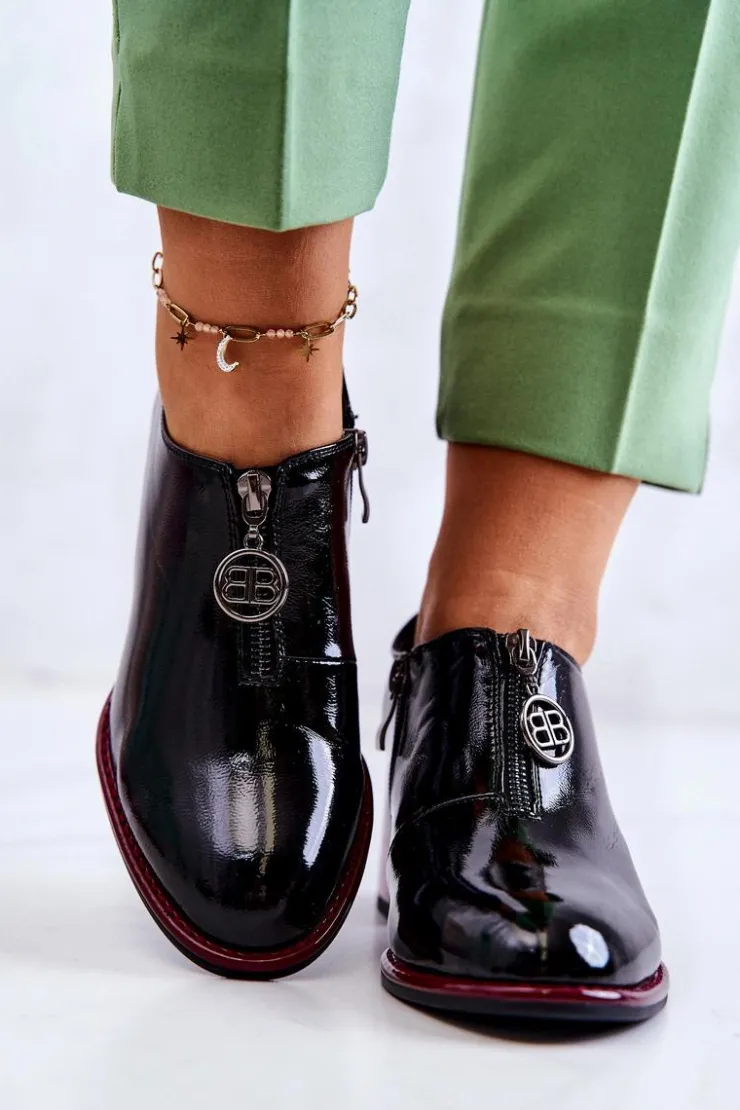 Damskie Damskie buty S.Barski Lakierowane Modne Półbuty Na Słupku Czarno-Czerwone Lorena