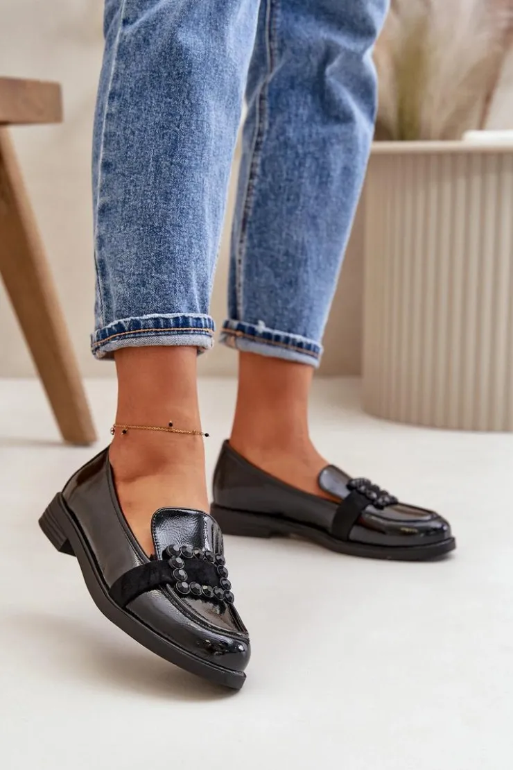 Damskie Buty damskie Vinceza Lakierowane Mokasyny Damskie Z Ozdobą Czarne Vinceza 58389