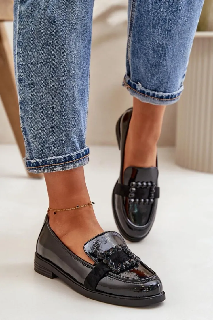 Damskie Buty damskie Vinceza Lakierowane Mokasyny Damskie Z Ozdobą Czarne Vinceza 58389