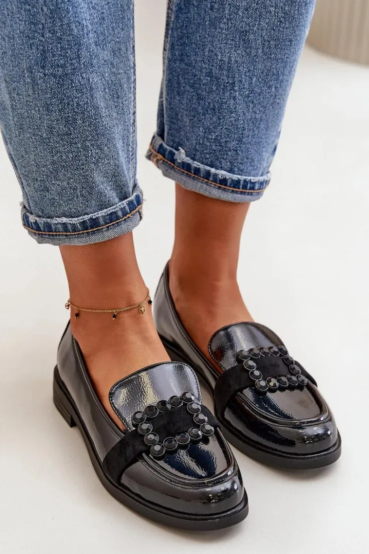 Damskie Buty damskie Vinceza Lakierowane Mokasyny Damskie Z Ozdobą Czarne Vinceza 58389